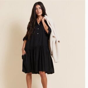 Grayson The Changemaker Dress 100% Lyocell Long Sleeve Drop Waist Pockets L